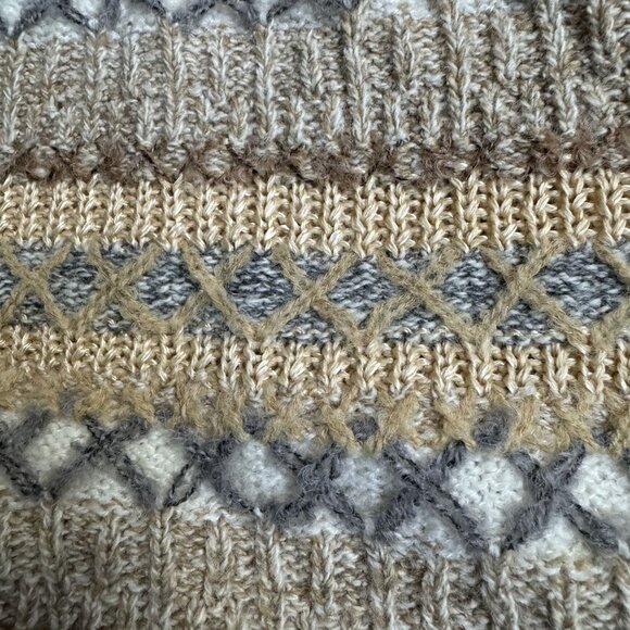 Liz Claiborne Wool Fisherman Sweater Womens M 3D Knit Nordic Vintage Oversized - Picture 3 of 7